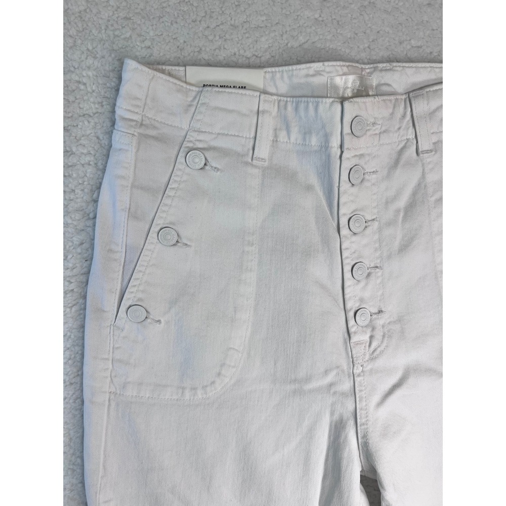 7 For All Mankind Portia Mega Flare Jeans White Sailor Button High Rise 32 NWT - Picture 2 of 14